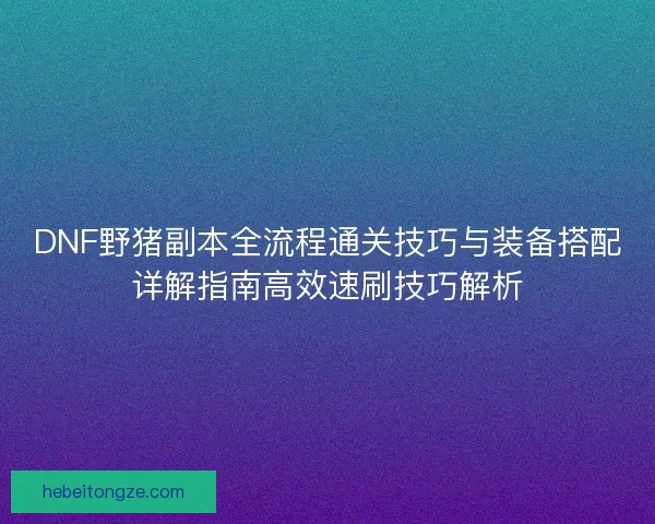 DNF野猪副本全流程通关技巧与装备搭配详解指南高效速刷技巧解析